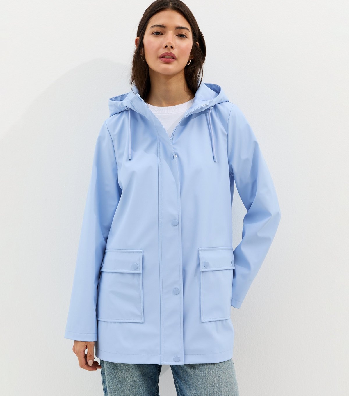 New Look Women's Light Blue Water Resistant Drawstring Hood Rain Anorak New Look - 2