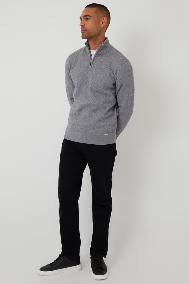 Threadbare Threadbare Men's Textured Cable Knit Quarter Zip Jumper in Grey - 3