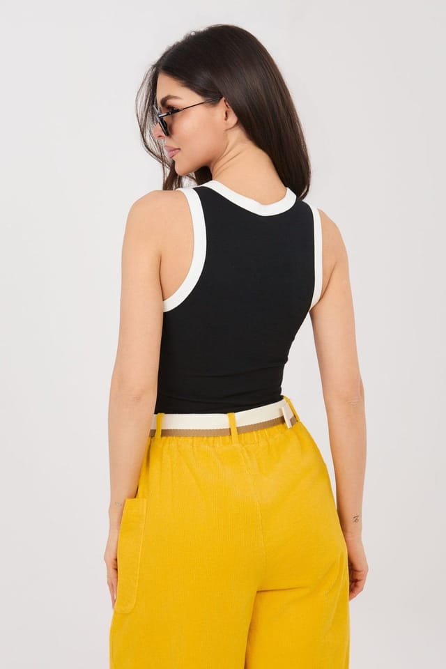 Love Lace Love Lace Women's Cotton Elastane Round Neck Sleeveless Tank in Black - 3