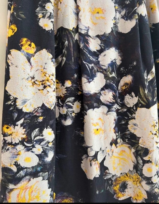 Warehouse 🖤 Warehouse Floral Midi Skirt UK 10 Black Satin Look Elegant Occasion Summer Skirt - 1