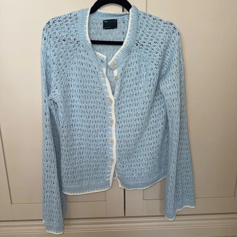 ASOS Light Blue and White Crochet Knit Cardigan