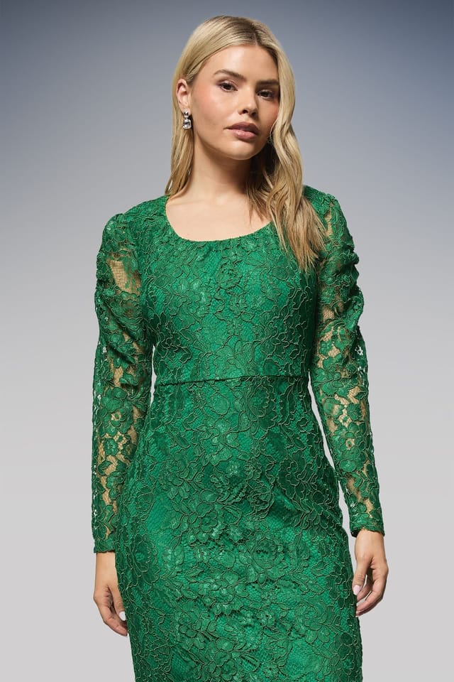 Dorothy Perkins Dorothy Perkins Women's DP Luxe Scoop Neck Lace Pencil Dress in Green - 2