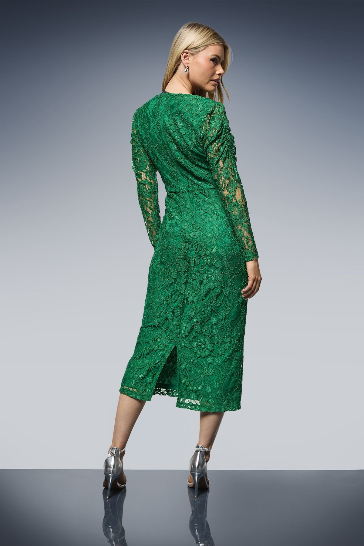 Dorothy Perkins Dorothy Perkins Women's DP Luxe Scoop Neck Lace Pencil Dress in Green - 3