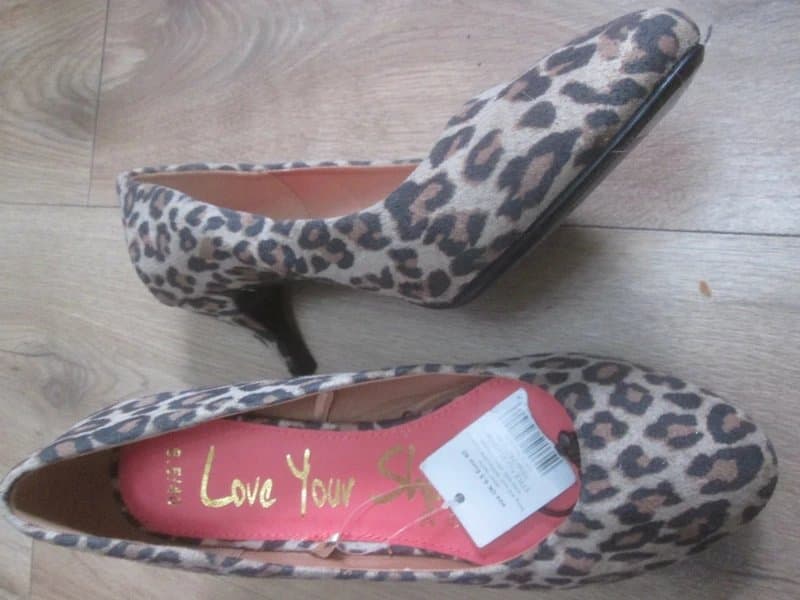 George George size 6.5 leopard print mid heel slip on court Shoes brand new with tags