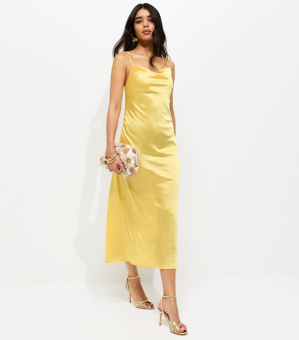 New Look Women's Light Yellow Satin Slip Dress New Look - 4