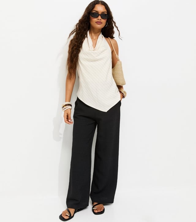 New Look Women's Petite Black Crinkled Striped Wide Leg Trousers New Look - 3