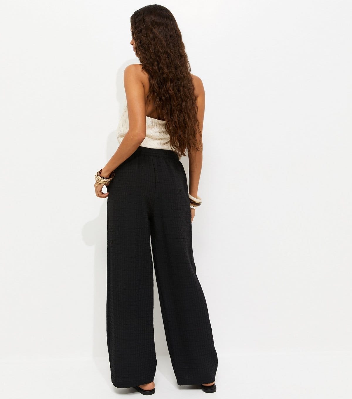 New Look Women's Petite Black Crinkled Striped Wide Leg Trousers New Look - 4