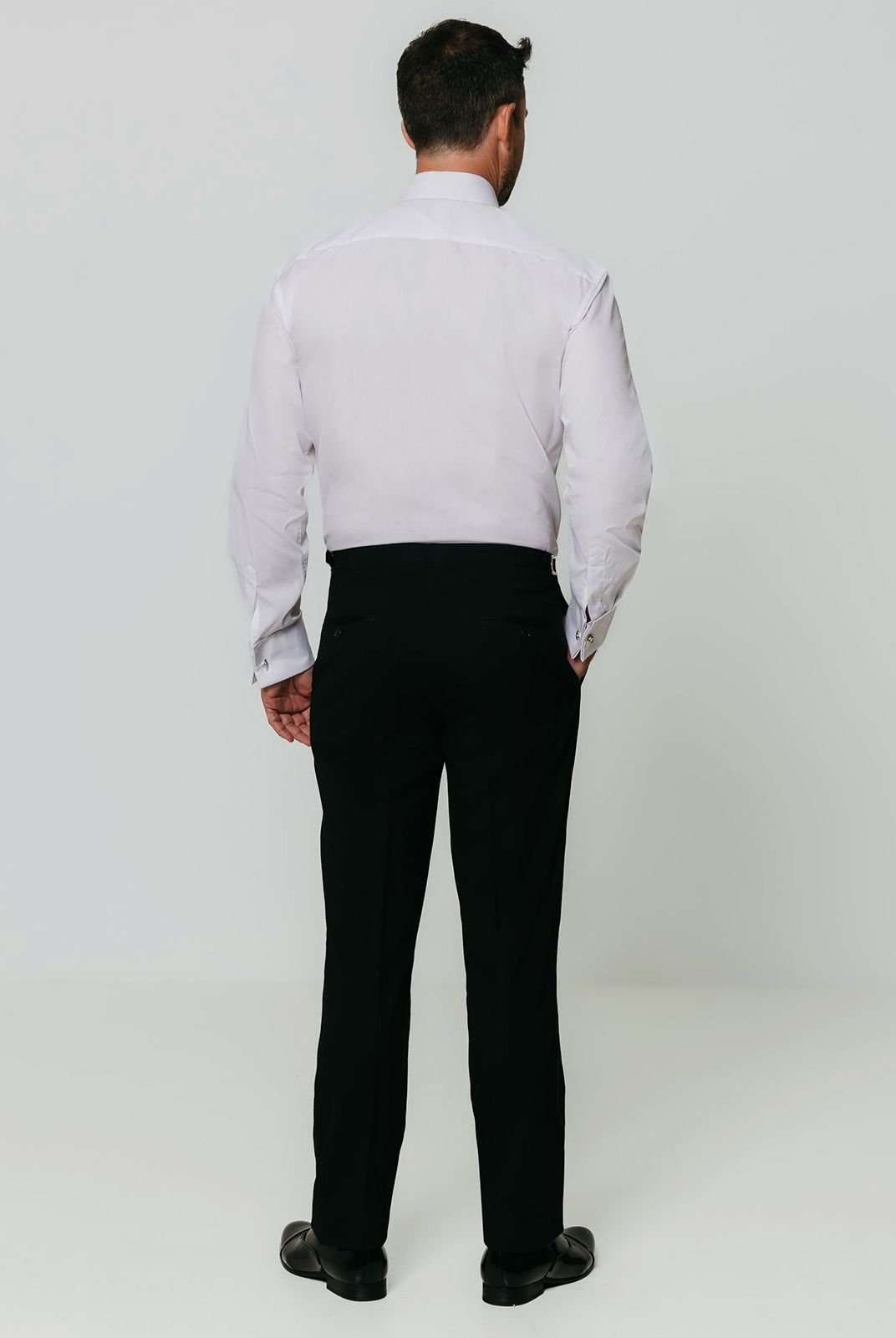 Dobell Dobell Men's White Plain Front Standard Collar Dress Shirt - 4