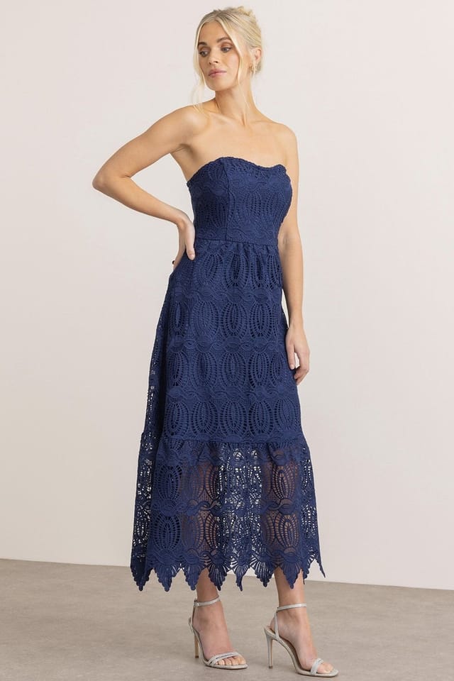 Klass. Klass. Women's Bandeau Crochet Lace Maxi Dress in Midnight - 2