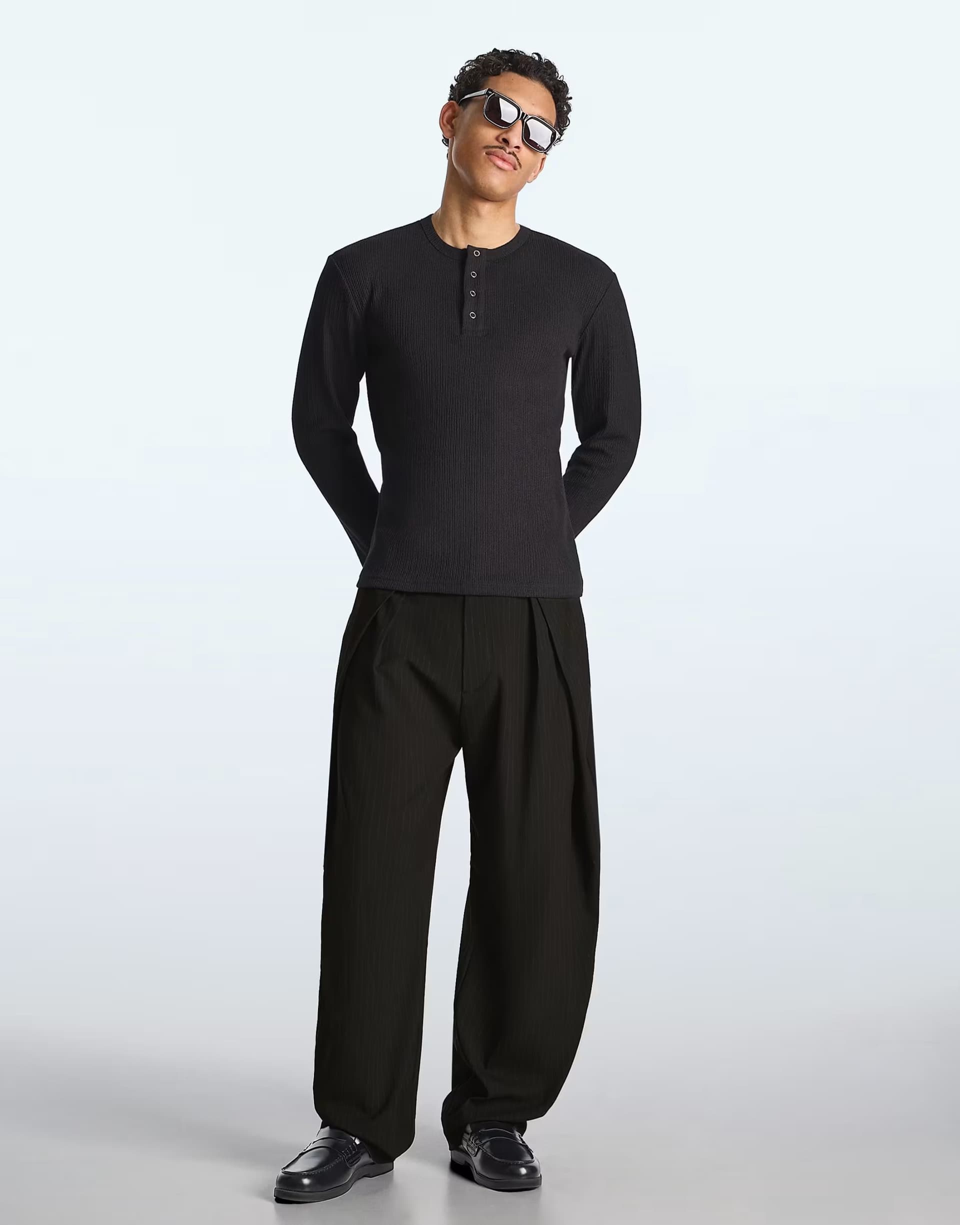 ASOS Bershka Super baggy tailored darted trousers in black