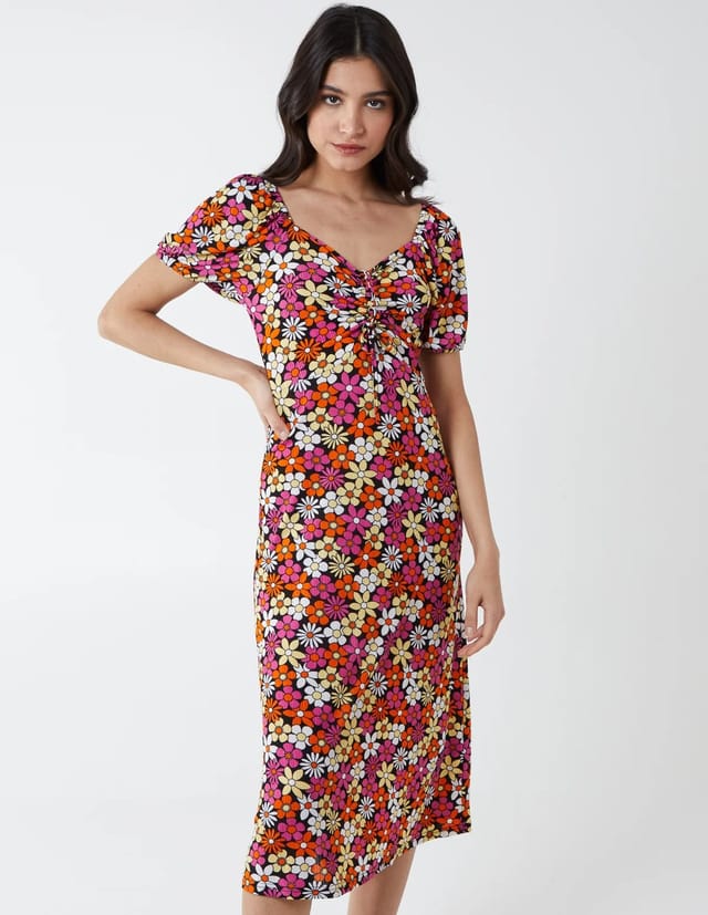 Blue Vanilla V Neck Ruched Midi Dress - 3