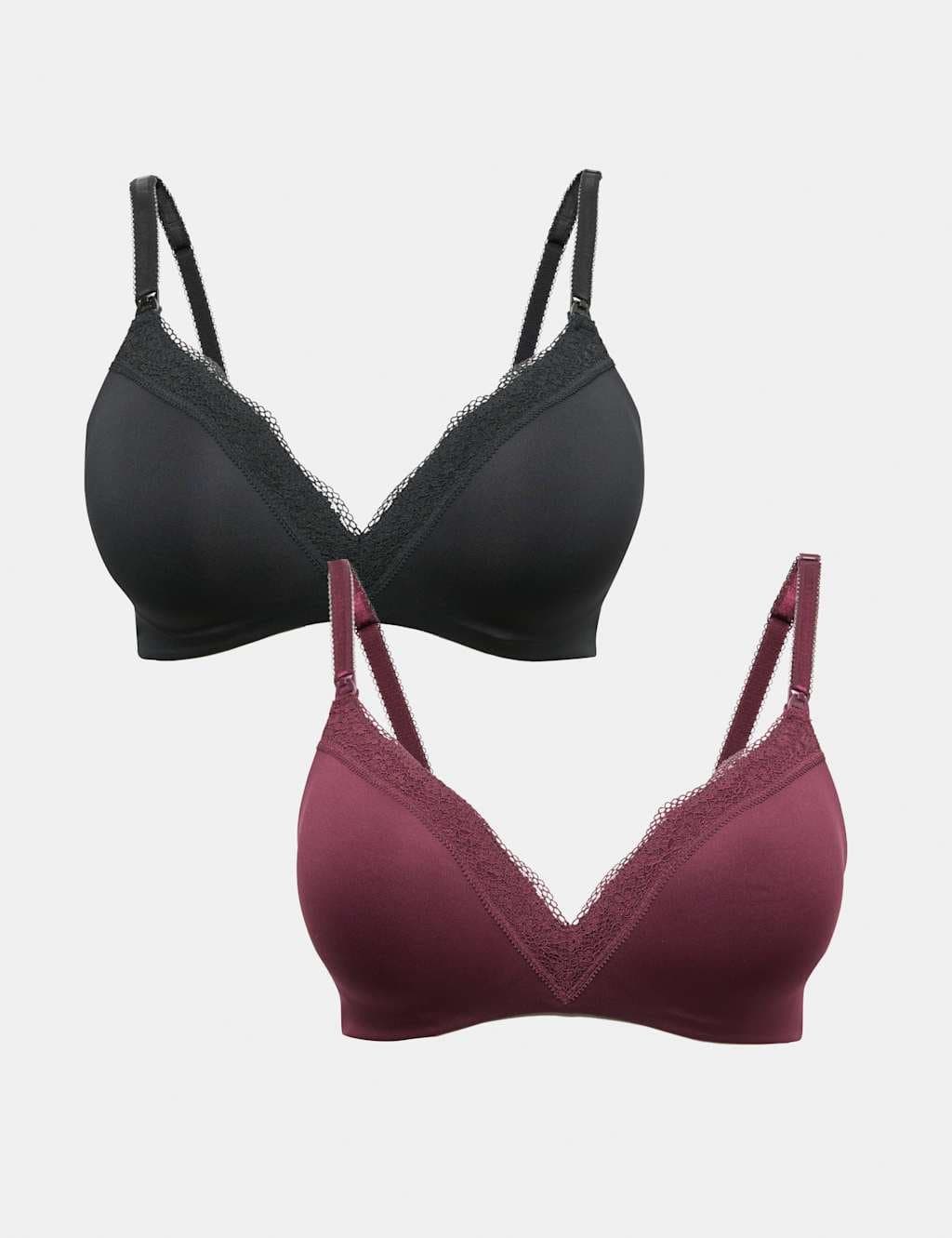 Marks & Spencer M&S 2 Pack Jasmine Lace Trim Maternity Nursing Bra B-G Wine Mix