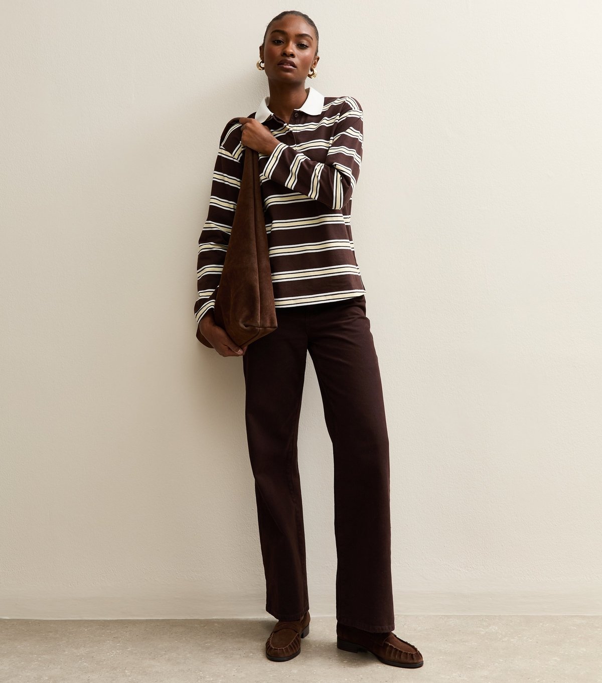 New Look Women's Brown Striped Long Sleeve Rugby Top New Look - 4