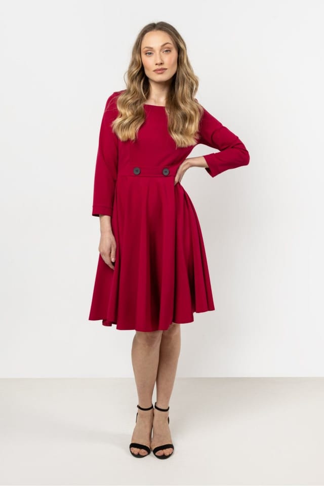 Love Lace Love Lace Women's Classic Modern Flared Day Dress with Buttons in Red - 2