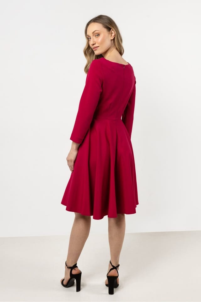 Love Lace Love Lace Women's Classic Modern Flared Day Dress with Buttons in Red - 3