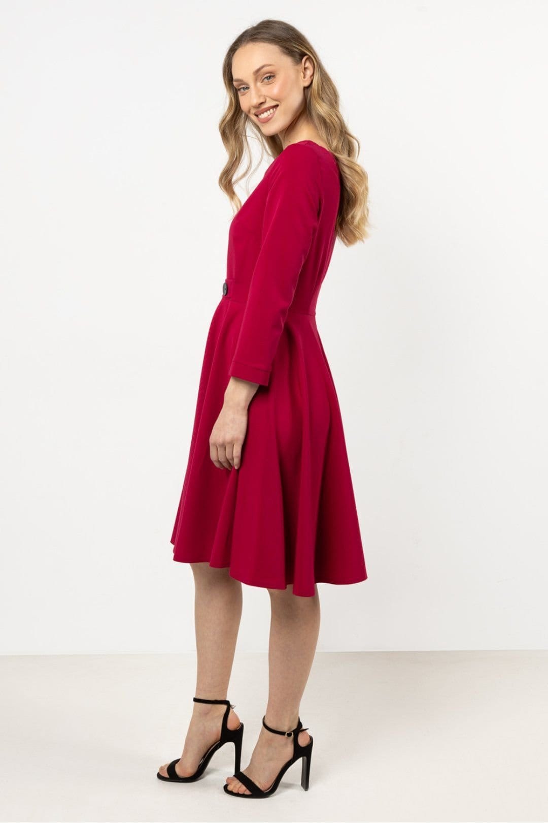 Love Lace Love Lace Women's Classic Modern Flared Day Dress with Buttons in Red - 4