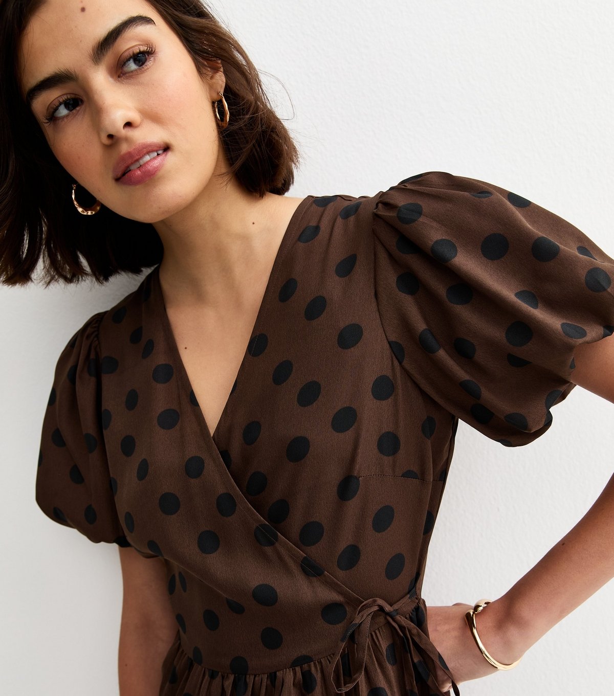 New Look Women's Brown Crepe Spot Print Wrap Midi Dress New Look - 2