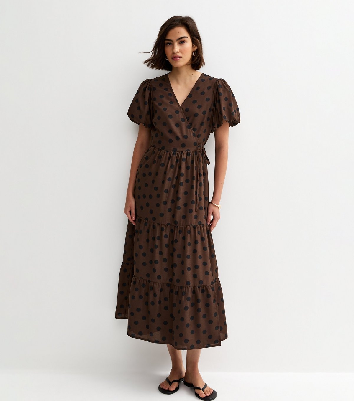 New Look Women's Brown Crepe Spot Print Wrap Midi Dress New Look - 3
