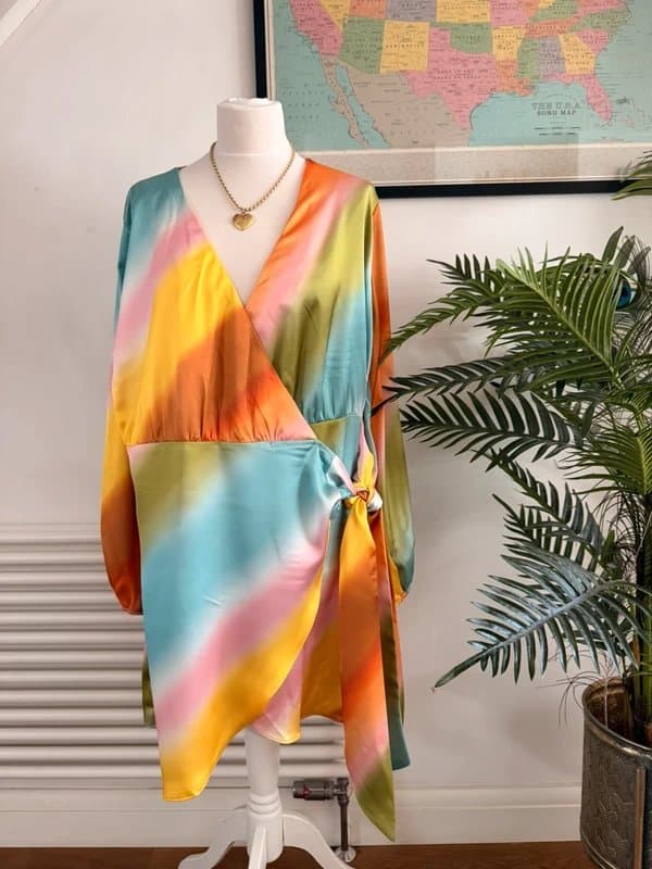 Never Fully Dressed Satin Wrap Dress/Long top UK Size 16