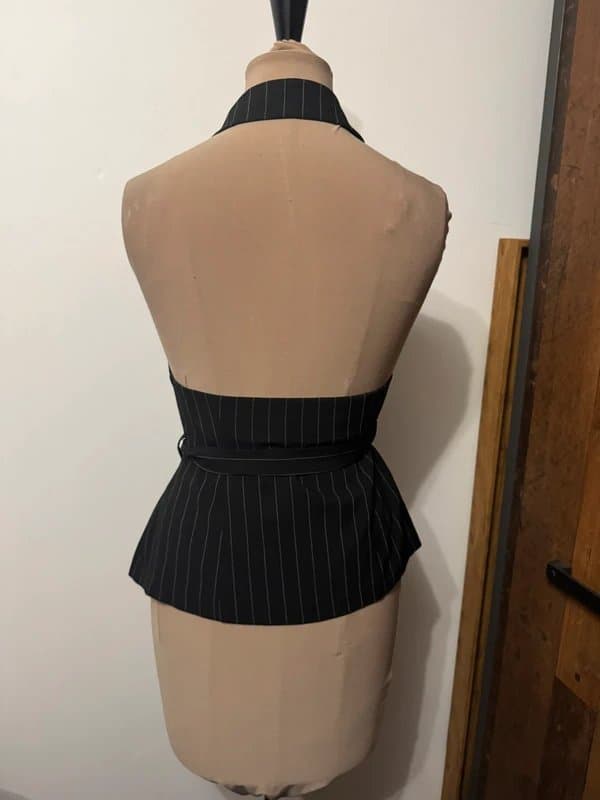 ASOS Design black white stripes halter neck waist tie vest waistcoat size 10