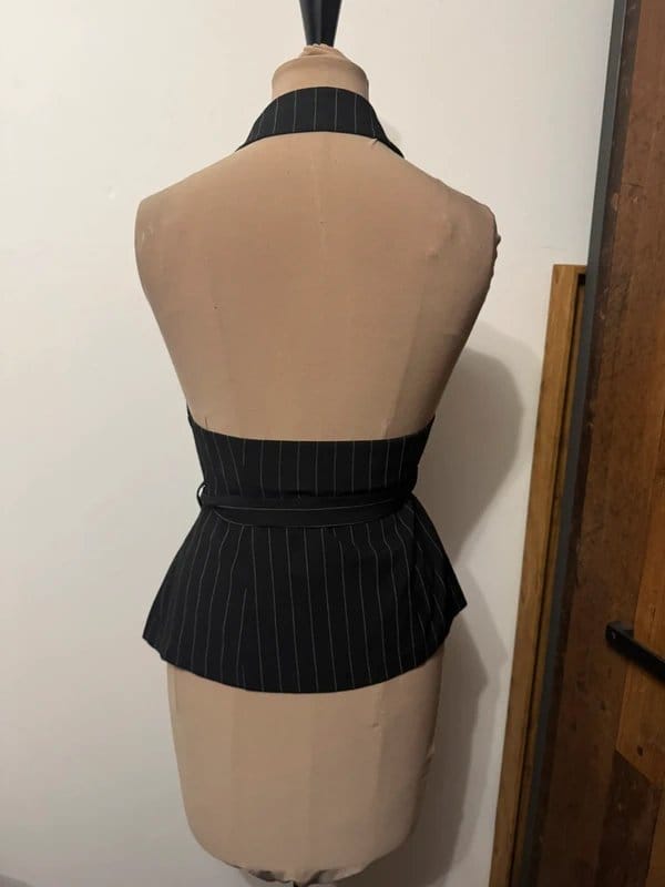 ASOS Design black white stripes halter neck waist tie vest waistcoat size 10 - 1