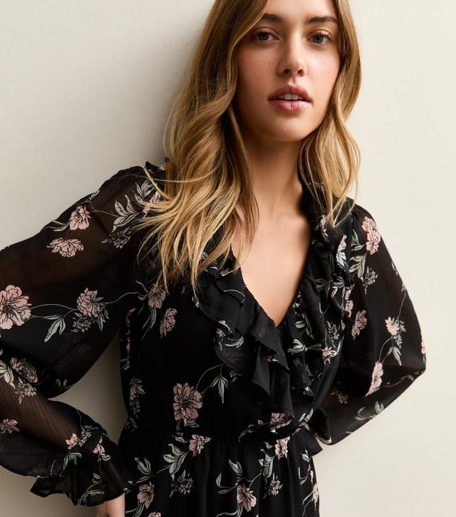 New Look Women's Black Floral Chiffon Mini Dress New Look - 2