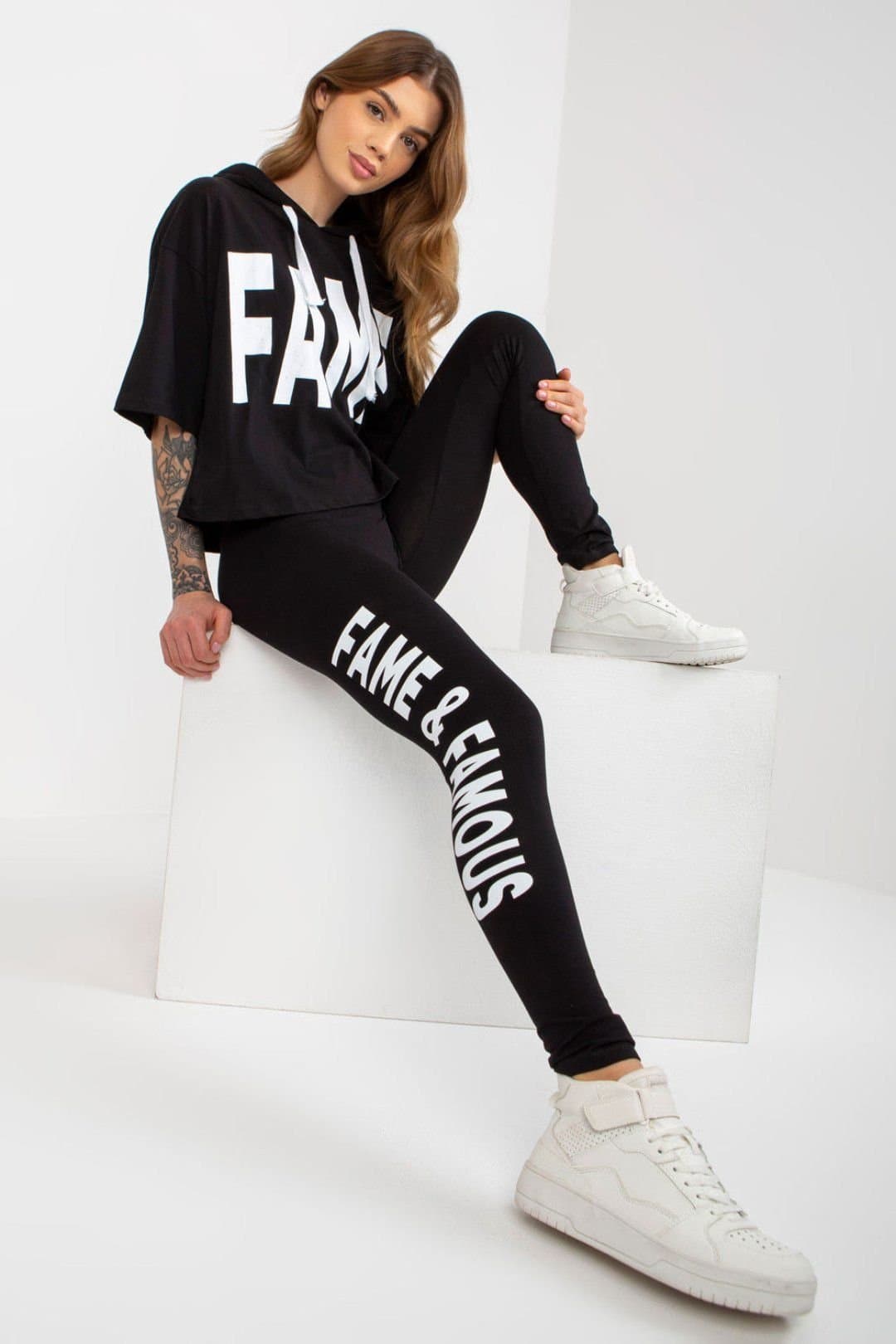 Love Lace Love Lace Women's Hooded Sweatshirt & Leggings Set with Print in Black