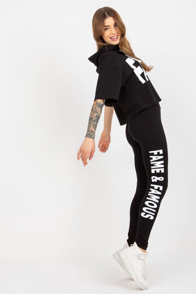Love Lace Love Lace Women's Hooded Sweatshirt & Leggings Set with Print in Black - 2