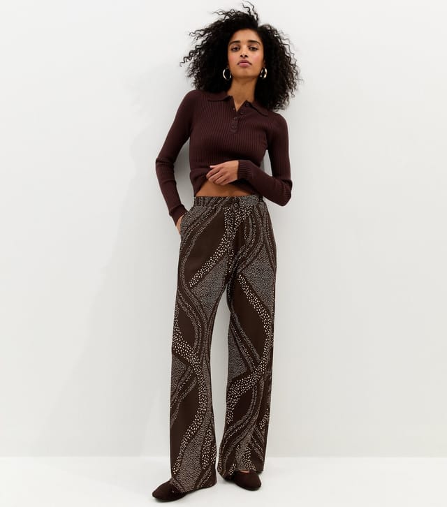 New Look Women's Dark Brown Swirly Print Wide Leg Trousers New Look - 3
