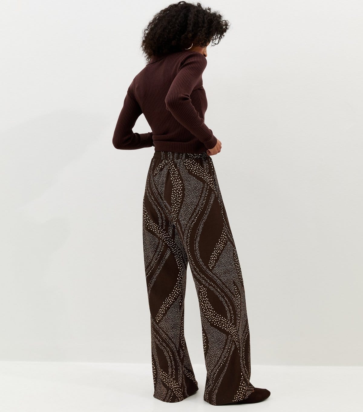 New Look Women's Dark Brown Swirly Print Wide Leg Trousers New Look - 4