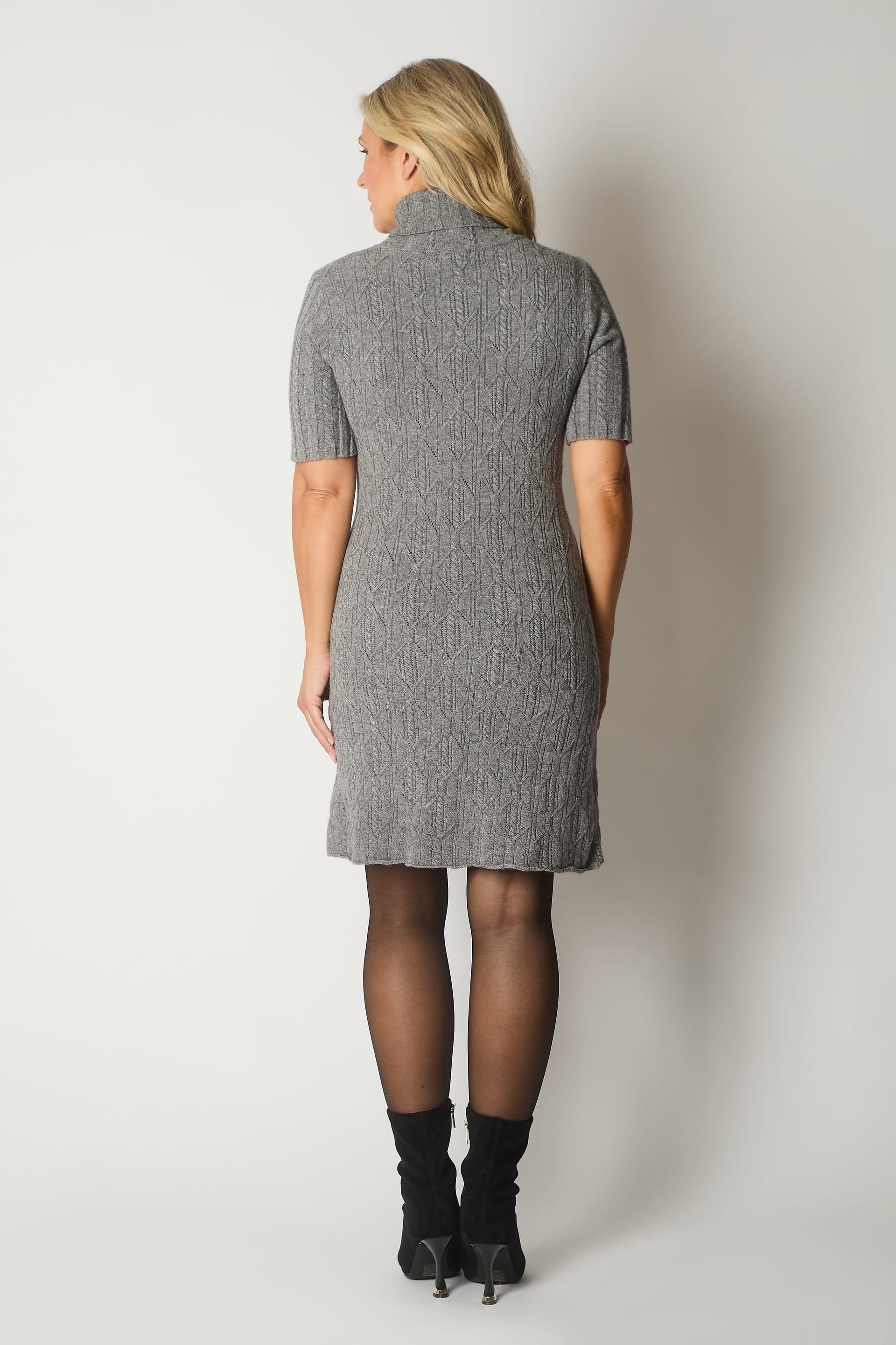 SOLO SOLO Women's Knit Turtleneck Dress with Rosette Detail in Grey - 4