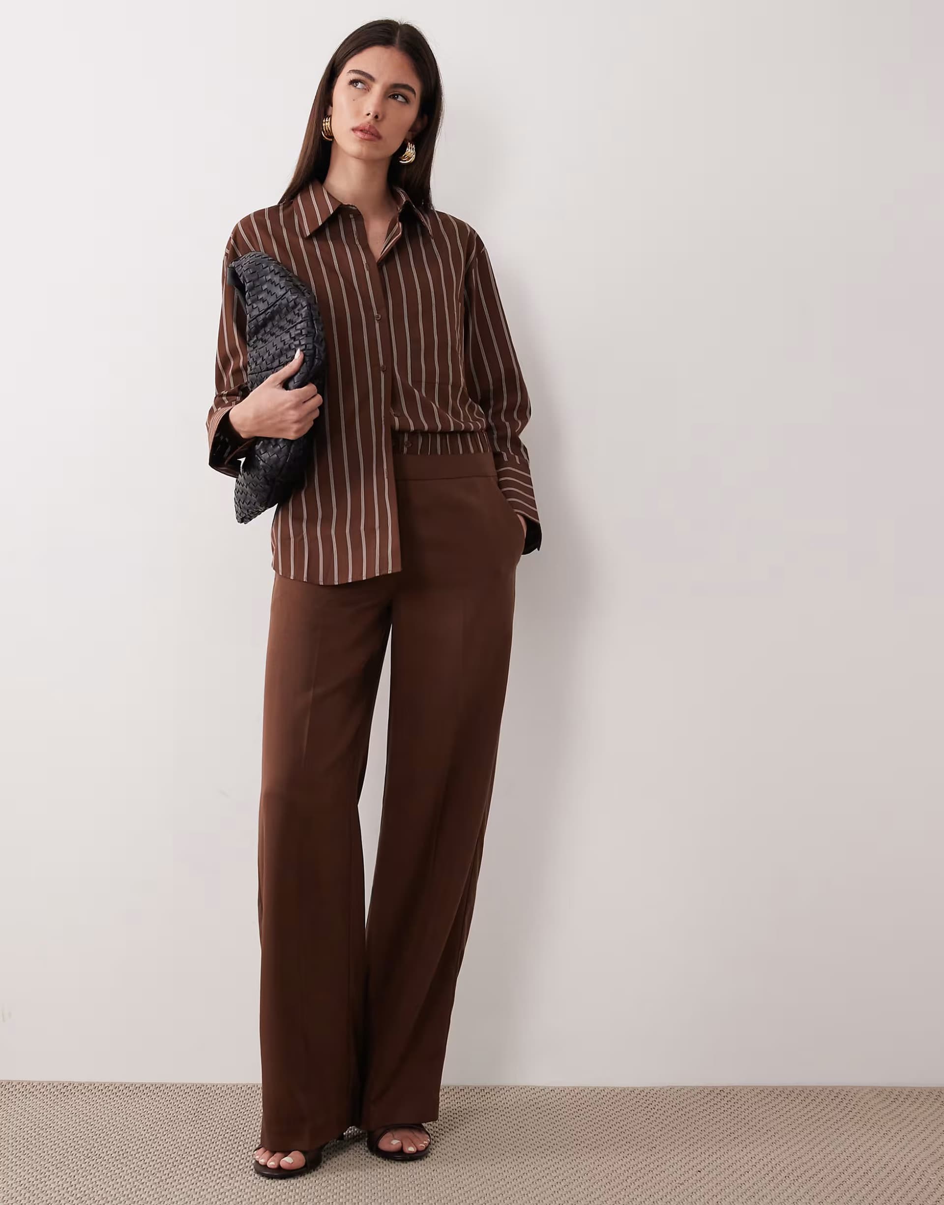 ASOS Mango Llama tailored trouser with contrast waistband co-ord in brown