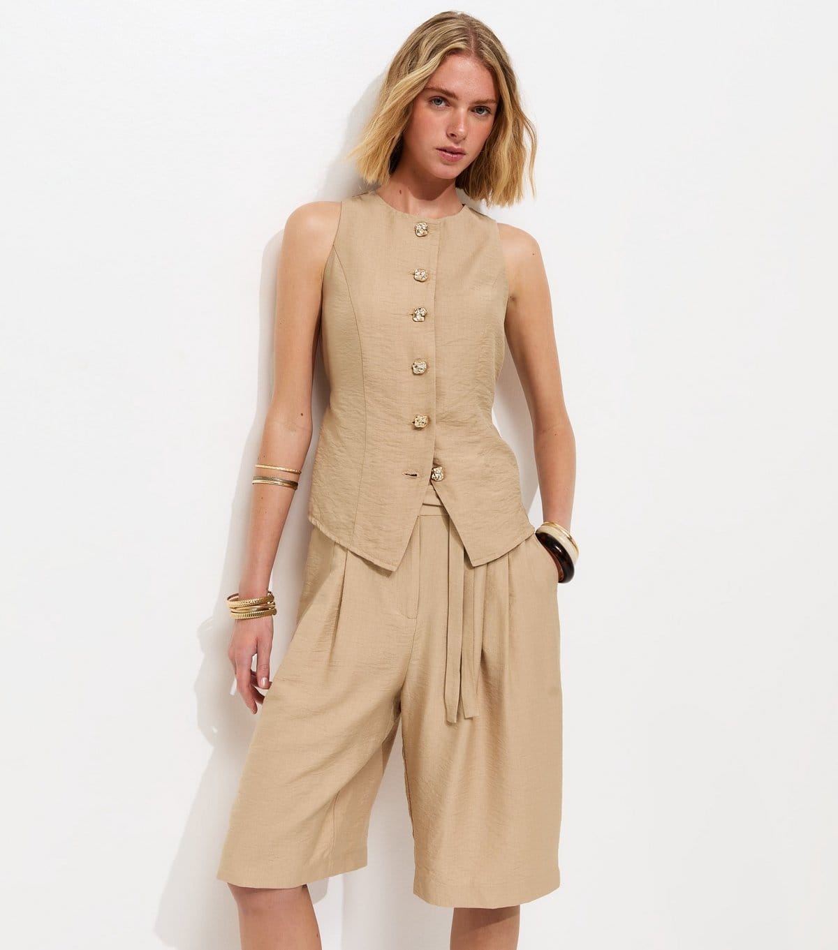 New Look Camel Tie Waist Shorts