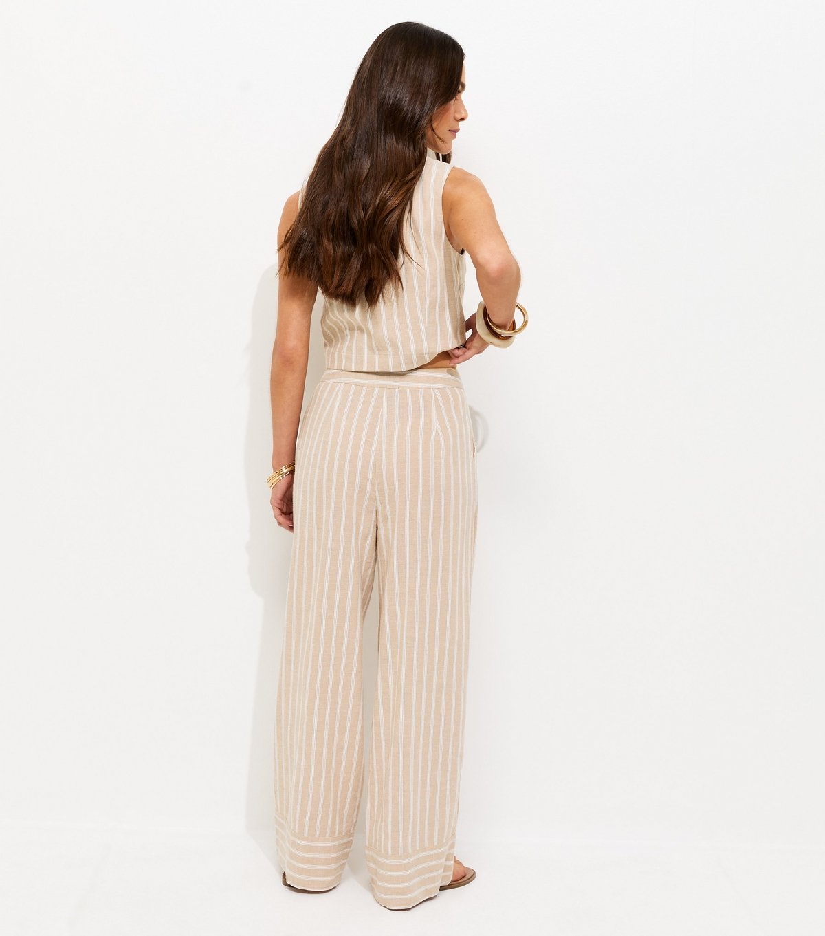 New Look Women's Petite Cream With Linen Striped Wide Leg Trousers New Look - 4