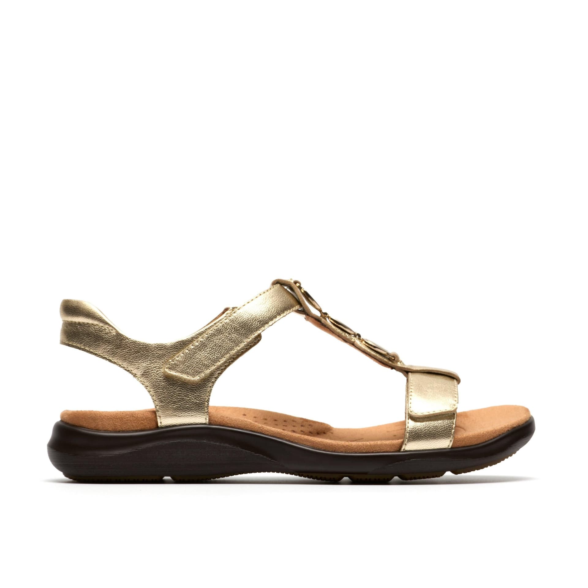 Clarks Clarks Women's Kitly Gem Champagne Leather Flat Sandals in Gold