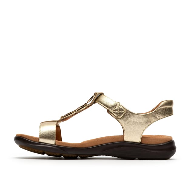 Clarks Clarks Women's Kitly Gem Champagne Leather Flat Sandals in Gold - 2