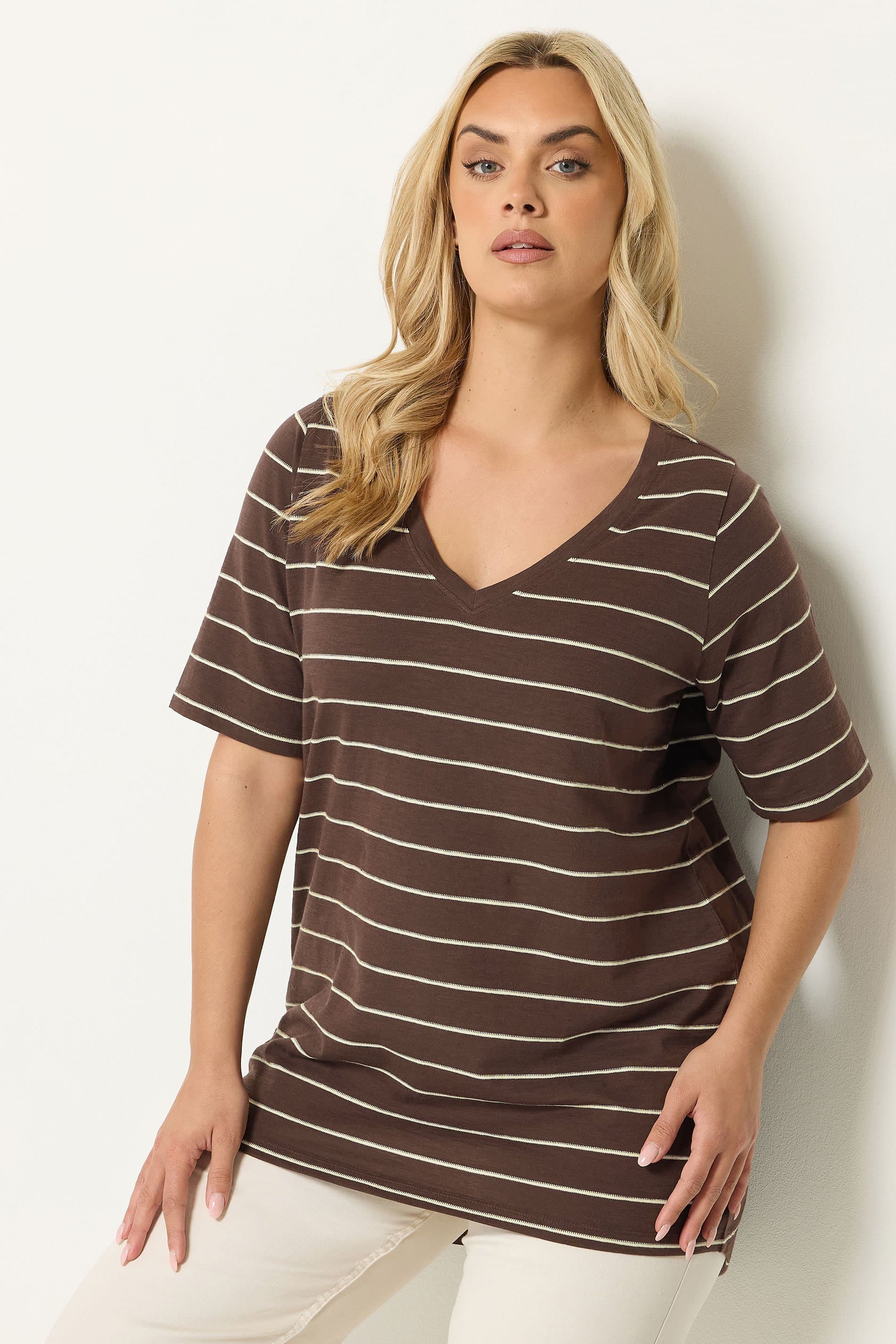 Yours Plus Size Chocolate Brown Stripe Tshirt