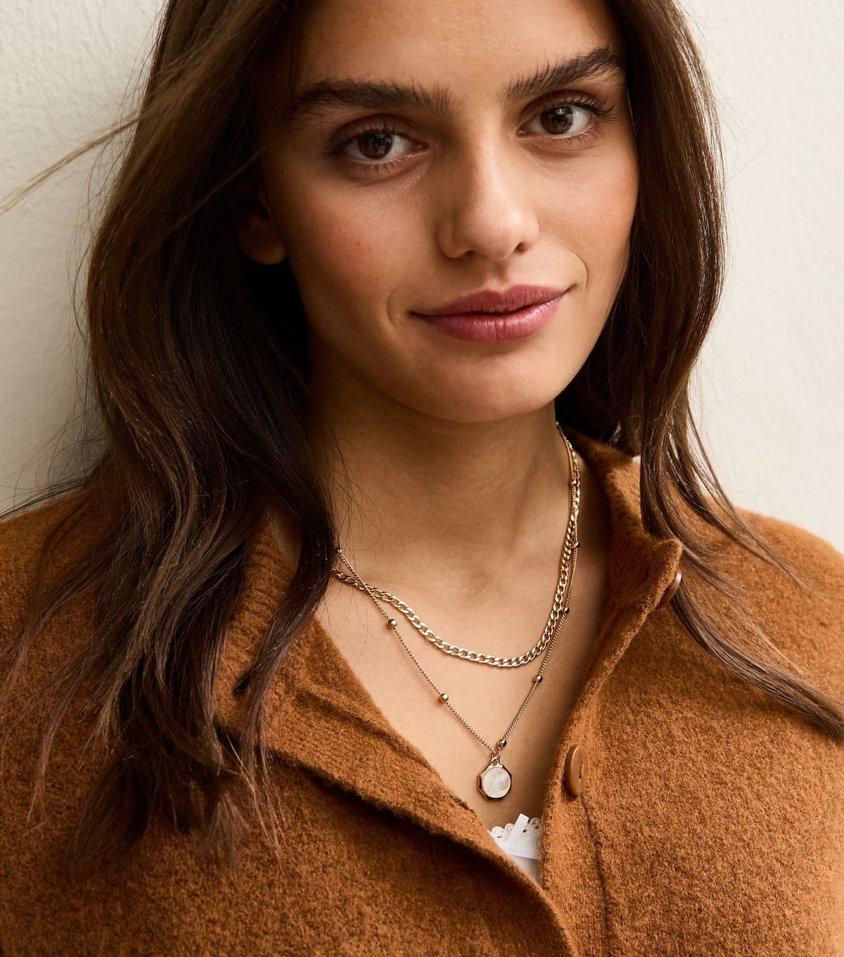 New Look Double Layer Chain Circle Enamel Charm Necklace New Look