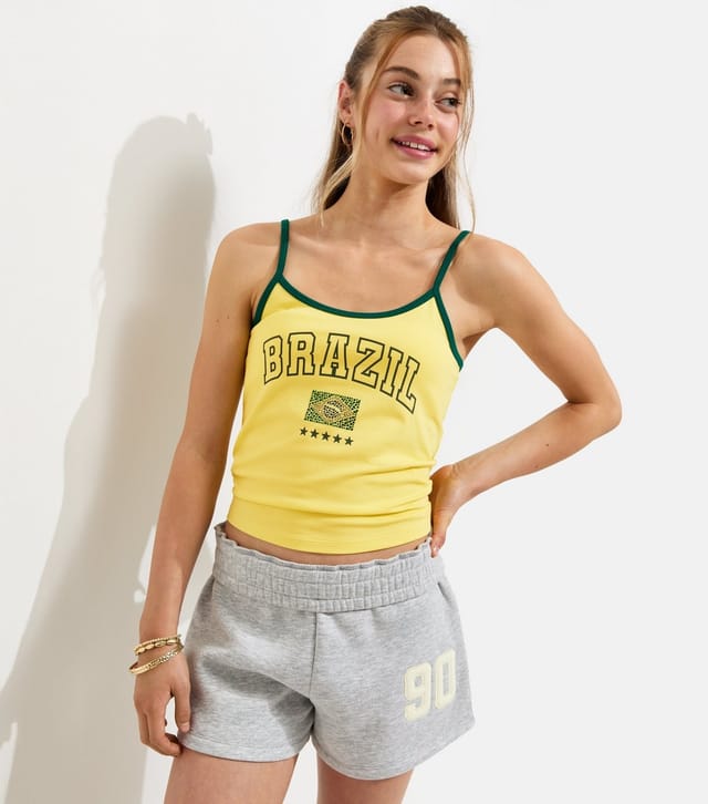 New Look Girls' Light Yellow Brazil Gem Embellished Contrast Trim Vest Top New Look - 2