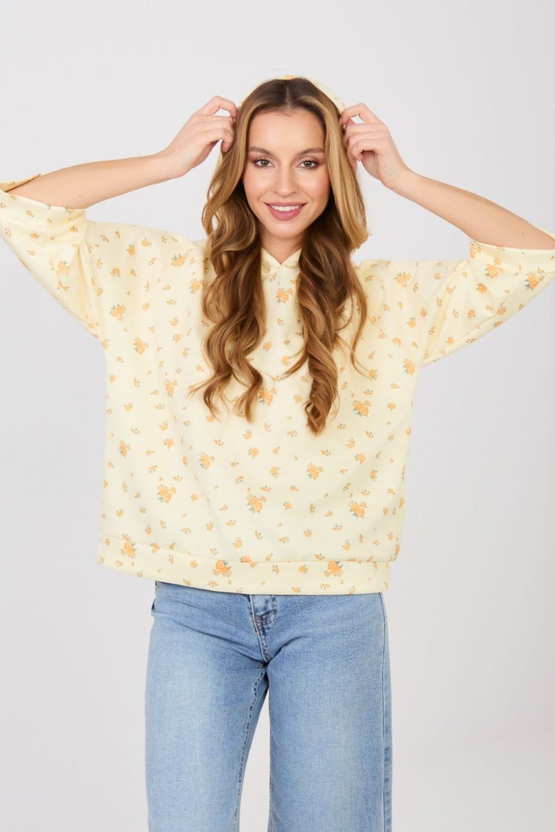 Love Lace Love Lace Women's Floral Print 3/4 Sleeve Sweatshirt Style in Yellow - 4