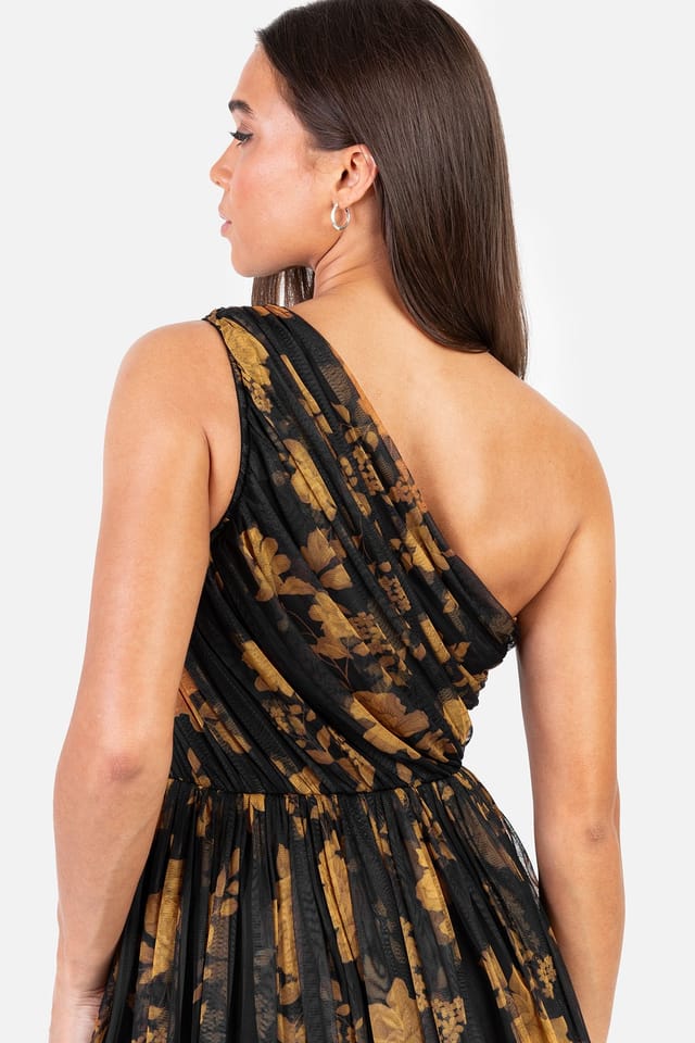 Anaya with Love Anaya with Love Women's Floral One Shoulder Tiered Midi Dress in Black - 3