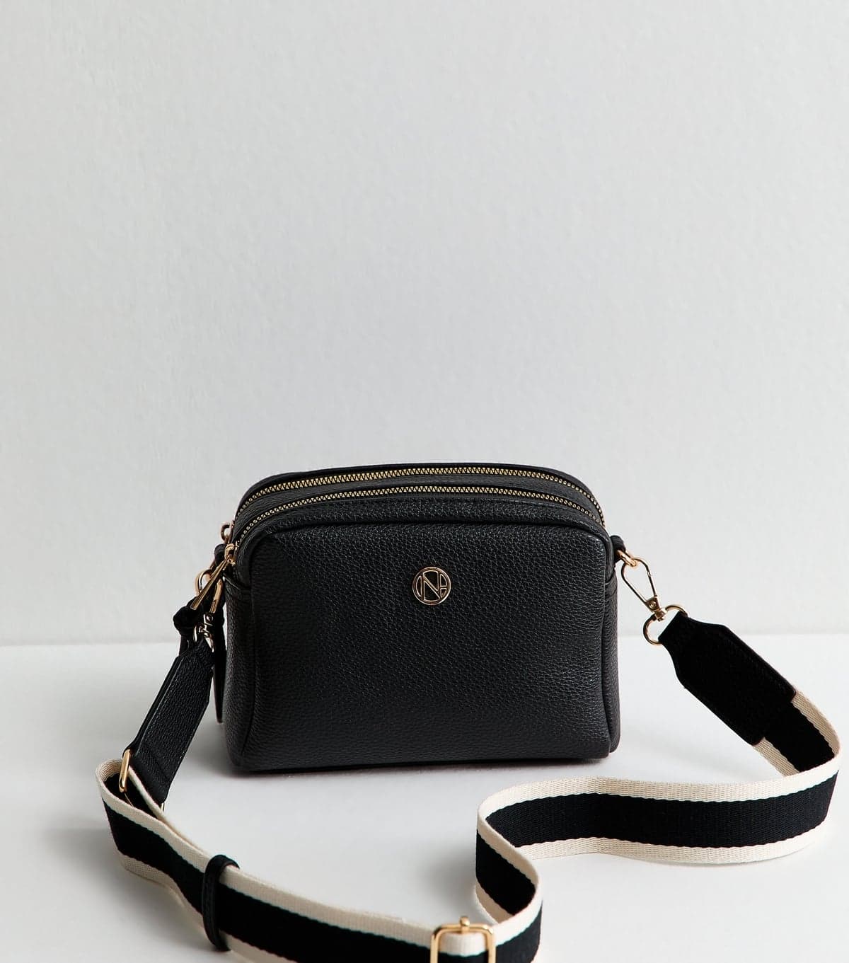 New Look Black Faux Leather Double Pocket Crossbody Bag New Look