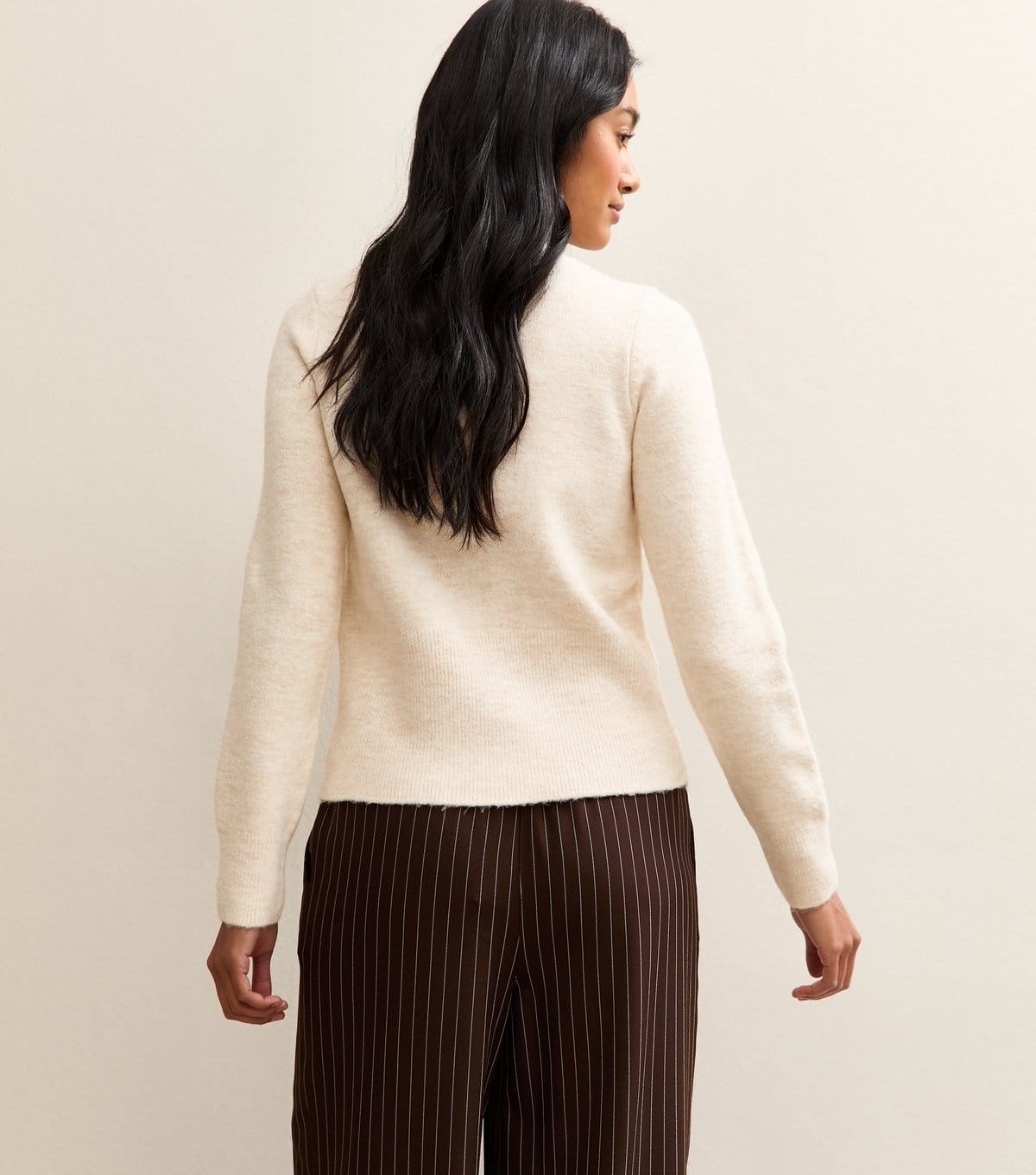 New Look Women's Cream Dome Button Crew Neck Cardigan New Look - 4