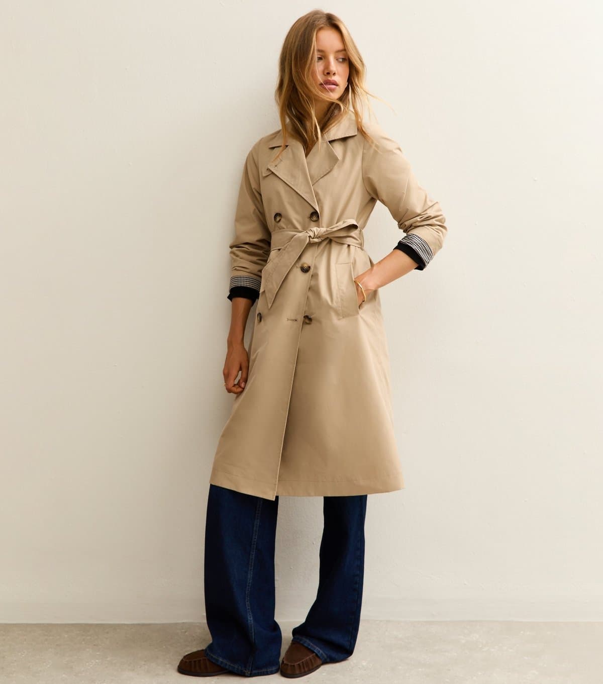 New Look Women's Stone Double Breasted Trench Coat New Look
