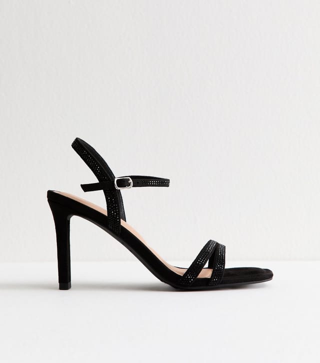 New Look Women's Black Strappy Embellished Open Toe Stiletto Heel Sandals Vegan New Look - 2