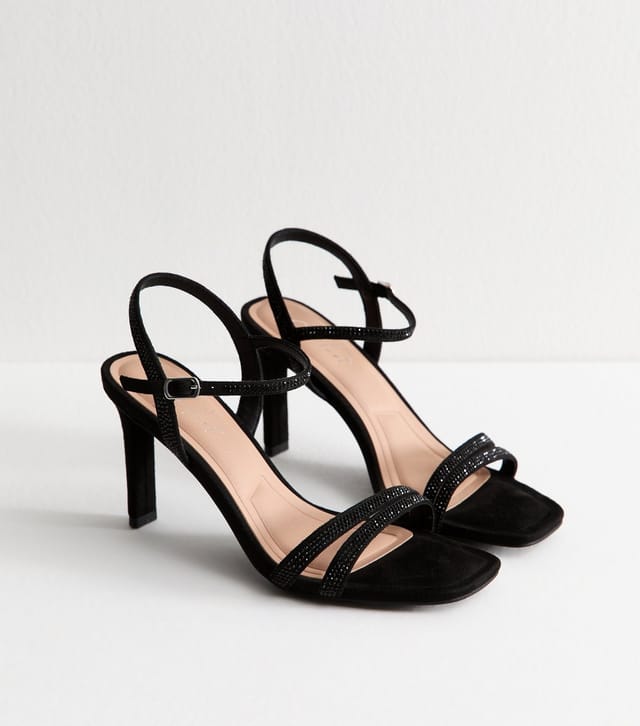 New Look Women's Black Strappy Embellished Open Toe Stiletto Heel Sandals Vegan New Look - 3