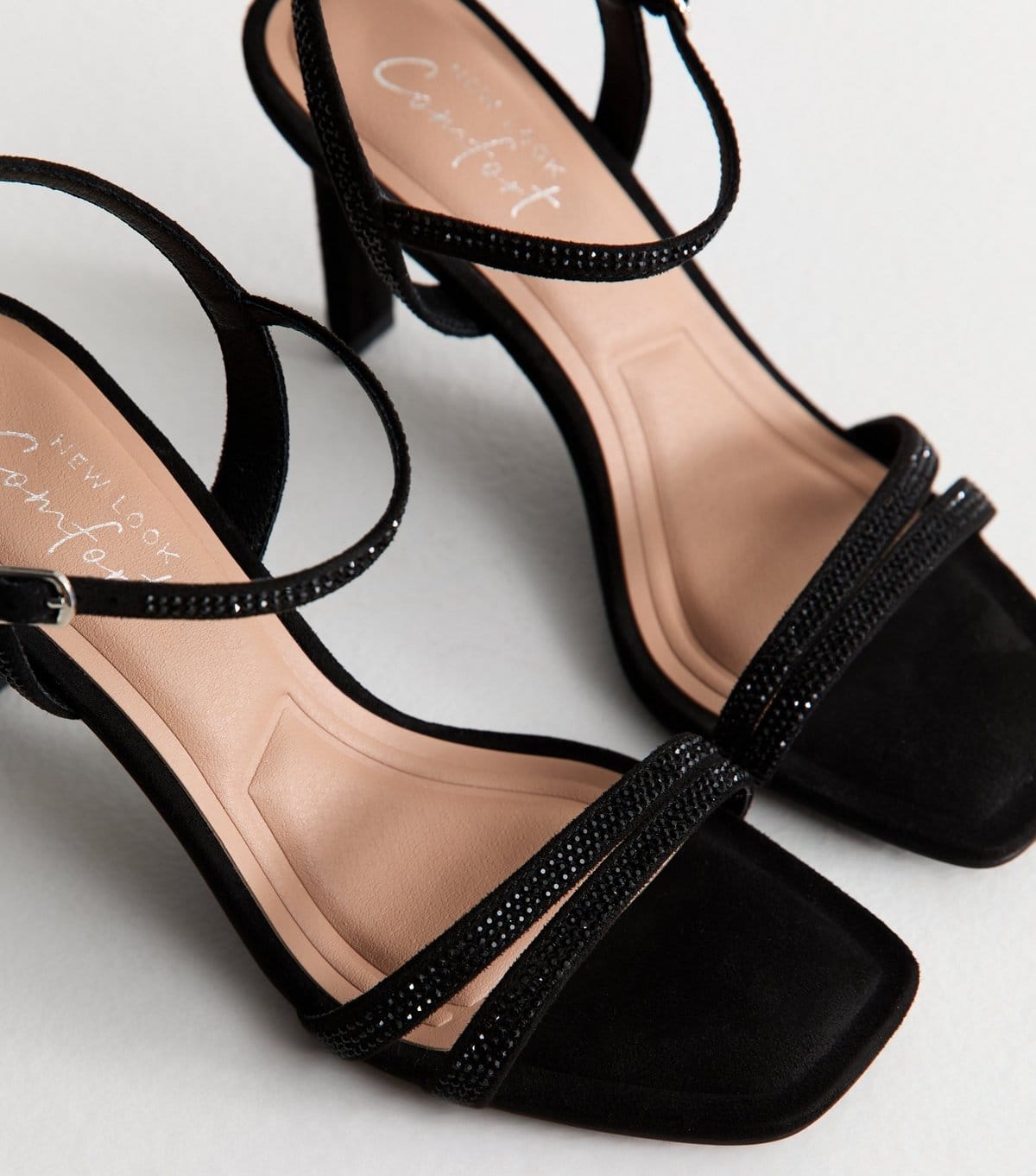 New Look Women's Black Strappy Embellished Open Toe Stiletto Heel Sandals Vegan New Look - 4