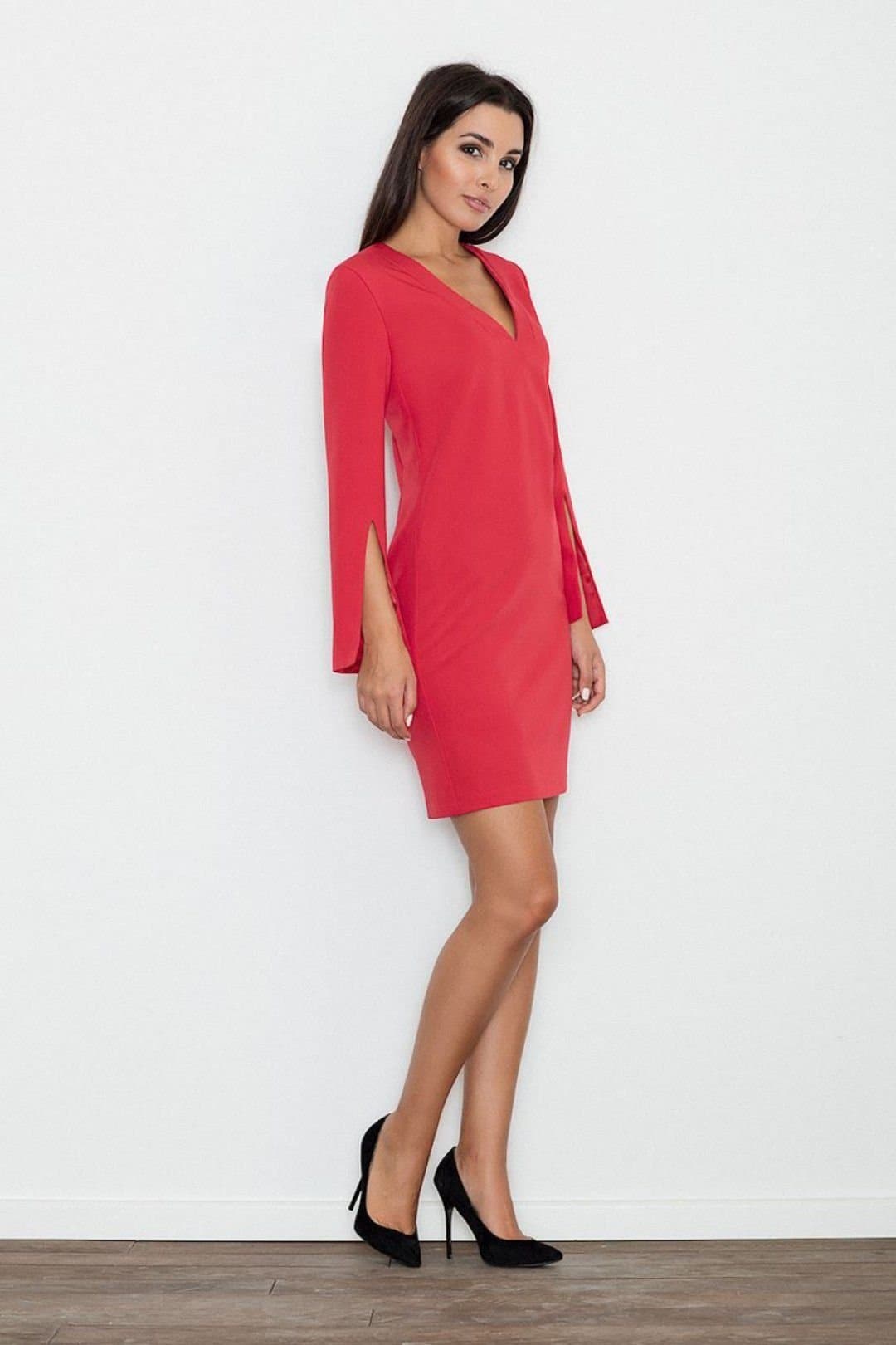 Love Lace Love Lace Women's Elegant Day Dress With Pointed Neckline in Red