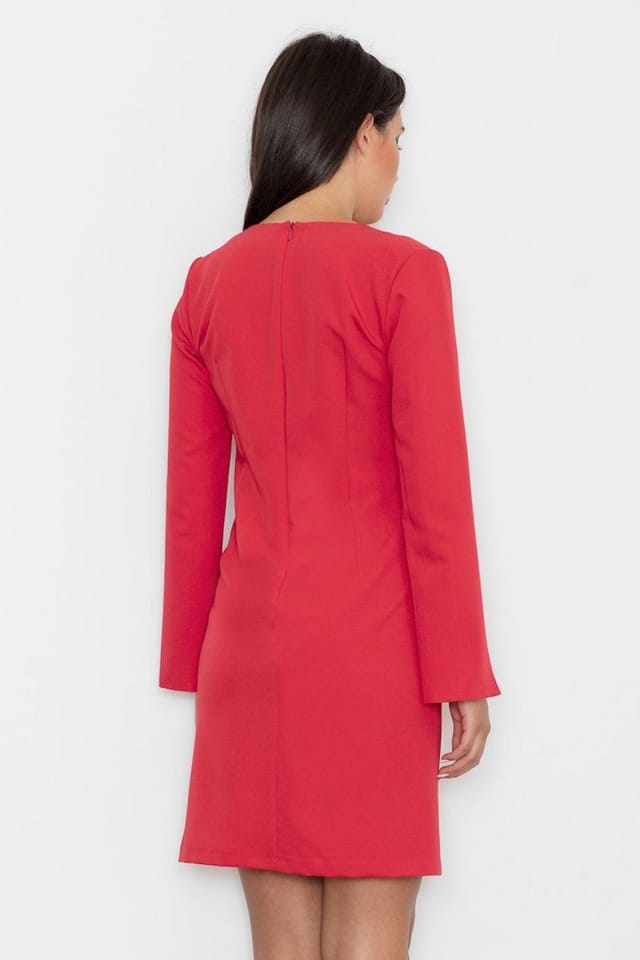 Love Lace Love Lace Women's Elegant Day Dress With Pointed Neckline in Red - 2