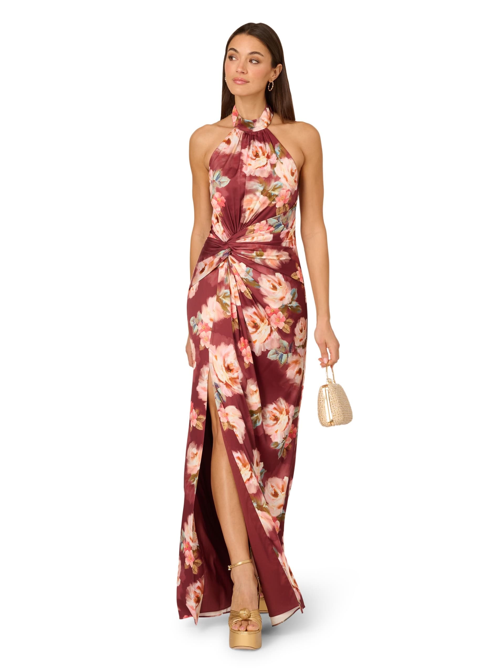 Adrianna by Adrianna Papell Adrianna by Adrianna Papell Women's Printed Satin Long Dress in Brown